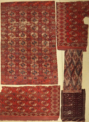 Konvolut aus 5 Lots, Turkmenistan, 19. Jhd,Wolle auf Wolle, ca. 260 x 170 cm(Grösster), EHZ: fragmente