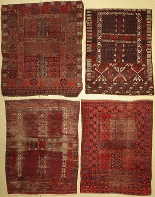 4 Antike Engsi, Turkmenistan, 19. Jhd, Wolle auf Wolle, ca. 160 x 130 cm, EHZ: 3-5