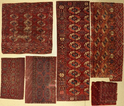 Konvolut aus 6 Lots, Turkmenistan, 19. Jhd,Wolle auf Wolle, EHZ:fragmente