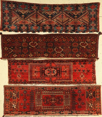 4 Antike Torba, Turkmenistan, 19. Jhd, Wolle auf Wolle, ca. 165 x 55 cm, EHZ: 2-3