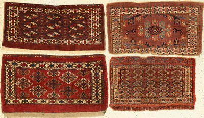 4 Antike Torba, Turkmenistan, 19. Jhd, Wolle auf Wolle, ca. 77 x 40 cm, EHZ: 3-4