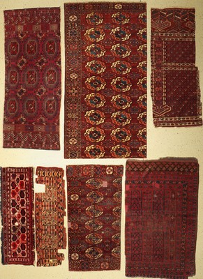 Konvolut aus 7 Lots, Turkmenistan, 19. Jhd,Wolle auf Wolle, ca. 205 x 107 cm(grösster), EHZ: fragmente
