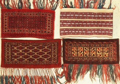 4 Antike Torba, Turkmenistan, 19. Jhd, Wolle auf Wolle, ca. 85 x 40 cm, EHZ: 2-3