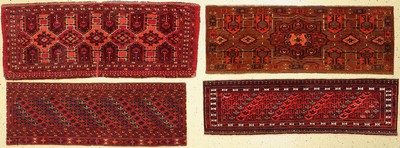 4 Antike Torba, Turkmenistan, 19. Jhd, Wolle auf Wolle, ca. 140 x 55 cm, EHZ: 3-4