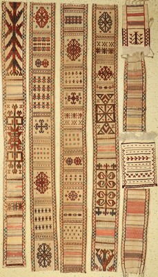 Konvolut aus 8 Zeltbändern, Turkmenistan, 19. Jhd, Wolle auf Wolle, ca. 260 x 27 cm, (Grösster), EHZ: fragmente