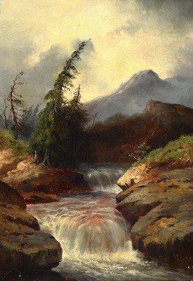 E. Kilian, Spätromantiker des 19.Jh., karge Gebirgslandschaft mit Bachlauf, rechts unten signiert, min. Farbschäden, R., ca. 50x35 / 68x53 cm