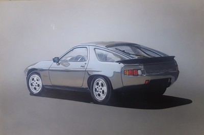 Karl Gärtner, Grafik-Designer aus Mannheim, 2. H.20. Jh., Darstellung eines Porsche, mittig signiert "Karl", rückseitig mit Stempel ...