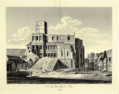 Jacques Martin Bence (geb. 1770)/Jean Baptiste Reville /1767-1825)/F.B. Lorieux: Ansicht der Porta Nigra, um 1816, Stahlstich, betitelt "Vue ...