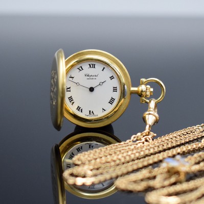 CHOPARD Damensavonette in GG 750/000 mit Kette in RoseG 585/000, Schweiz um 1985, Ref. 3015, Kette um 1900, 2-teil. Gehäuse mit Münzrand, ...