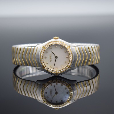EBEL Classic Damenarmbanduhr mit Diamanten in Edelstahl & Gold, Schweiz um 2015, quarz, Ref. E1256F2S, Stülpgehäuse, Gold-Lünette & ...