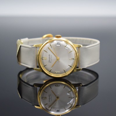 GLASHÜTTE Kaliber 69.1 neuwertige Armbanduhr mit original Box & Papier, DDR um 1965, Handaufzug, verg. Geh. m. gedr. Stahlboden, silb. Zifferbl., ...