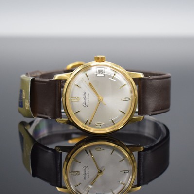 GLASHÜTTE Kaliber 69.1 neuwertige Armbanduhr mit original Box & Papier, DDR um 1965, Handaufzug, verg. Geh. m. gedr. Stahlboden, silb. Zifferbl., ...
