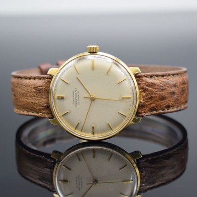 JUNGHANS Chronometer Kaliber 83/S seltene Armbanduhr in GG 585/000, Deutschland um 1965, Automatik, massives 2-tlg. Geh., Boden aufgedr., silb. ...