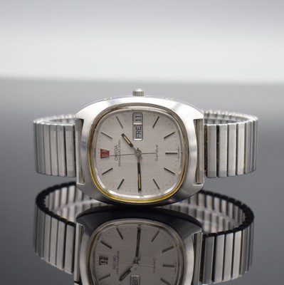 OMEGA Megaquartz 32 KHz Geneve Herrenarmbanduhr in Stahl Referenz 196.038, Schweiz um 1974, quarz, massives Gehäuse, Boden geschr., silb. Zifferbl. ...