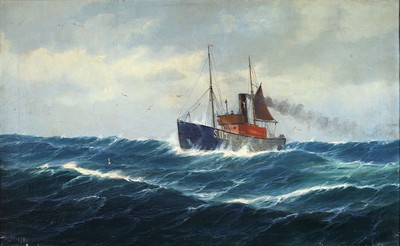 Max Jensen, geb. um 1887, Berliner Marinemaler, Dampfschiff auf hoher See, Öl/Lwd (sollte neu verspannt werden), links unten signiert, ca. 50x80cm, ...