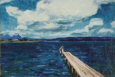 Arnold Balwé, 1898 Dresden-1983 Feldwies am Chiemsee, Wolken überm See, so rückseitig betitelt, Öl/Lwd, altersbedingt krakeliert, rückseitig ...