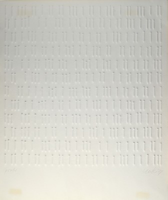 Günther Uecker, geb. 1930, Nagelbild, Auflage 500, Prägedruck, handsigniert, bezeichnet Probe, lichtfleckig und l. angeschmutzt, Gebr.- und ...