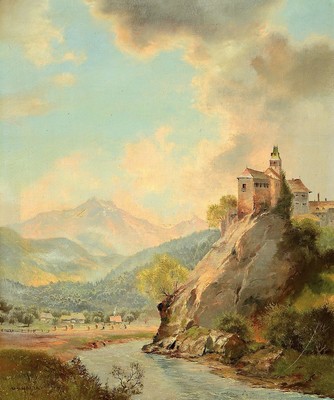 Ludwig Gschosmann, 1894 Straßburg-1988 Tegernsee, Burg Rabenstein in der Steiermark, Öl/Lwd, links unten signiert, ca. 60x50cm, Barockstilrahmen ...