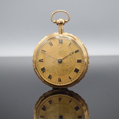 Große Taschenuhr mit 1/4-Stundenrepetition auf 3 Tonfedern in RG 750/000, Schweiz um 1820, Schlüsselaufzug, sehr schön erhaltenes Geh., rücks. ...