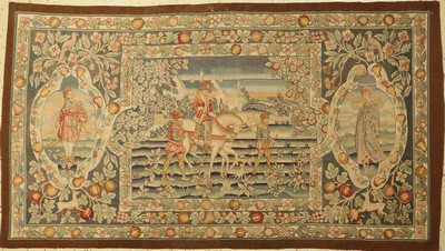 Feine antike Tapisseri, Belgien, um 1900, Wolle mit Seide und Metall, ca. 196 x 110 cm, EHZ: 2