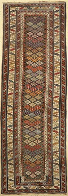 Schirwan antik, Kaukasus, um 1880, Wolle auf Wolle, ca. 318 x 110 cm. Ein absolut seltener Sammlerteppich mit musealem Charakter. Eine sehr ...