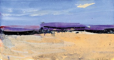 Klaus Fußmann, geb. 1938 Velbert, handgemalte und handbeschriebene Postkarte aus dem Death Valley USA nach Berlin, postalisch gelaufen, vorne ...