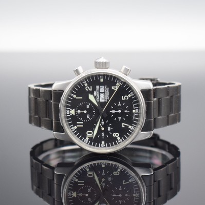 FORTIS Flieger Armbandchronograph in Stahl, Schweiz um 1995, Automatik, Ref. 597.10.141.1, Boden verschr., orig. geschw. Fortis Gliederband m. ...
