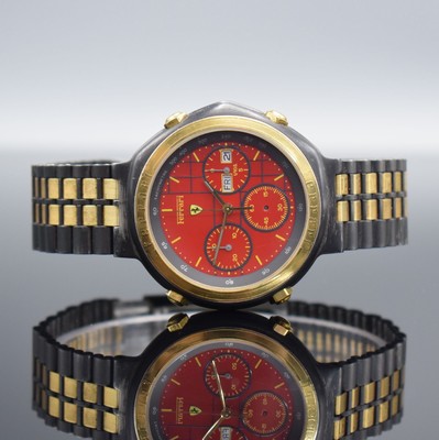 FERRARI Formula Herrenchronograph in geschwärztem Stahl, Schweiz um 1990, quarz, Boden verschr., verg. Lünette m. Ferrari- Schriftzug, orig. ...