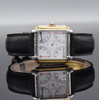JEAN D'EVE Collection Quarta Armbanduhr in Stahl/Gold, Schweiz um 1990, quarz, Ref. 09.24.65, Boden 4-fach verschr., weißes Zifferbl., 4 ...
