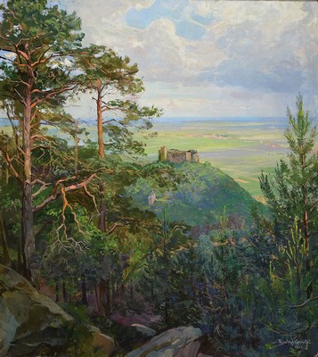 Friedrich Genutat, 1876-1958, Blick auf das Hambacher Schloß, Öl/Lwd, rechts unten signiert und dat. 1943, ca. 75x68cm, R. ca. 88x79cm