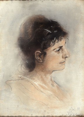 Franz von Lenbach 1836 Schrobenhausen - 1904 München, Porträt einer jungen Frau im Profil, Kohle- und Pastellzeichnung auf Papier, re. unten ...