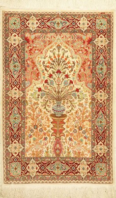 Hereke Seide fein, Signiert, Türkei, ca. 50Jahre, reine Naturseide, ca. 135 x 90 cm, EHZ:2
