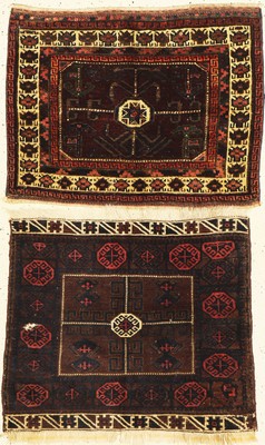 2 Belutsch Taschenfronten, Persien, um 1900, Wolle auf Wolle, ca. 70 x 60 cm, EHZ: 2(2 Löcher)