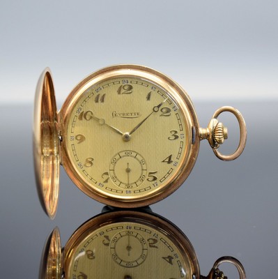 2 Goldene Taschenuhren in RG 585/000, Schweiz um 1890-1920, 1) LEVRETTE, 2-Deckel- Goldgeh. dell., Sprungdeckel m. Monogramm, Metallcuvette m. ...