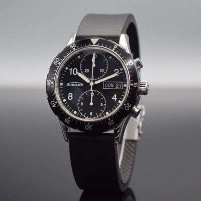 GUINAND Armbandchronograph, Automatik, Schweiz 2000, Edelstahlgeh. inkl. Kautschukband m. Faltschl., beids. vergl., Boden & Krone verschr., schwarzes ...