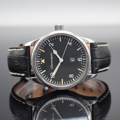 CHRONOSPORT Herrenarmbanduhr Referenz 31.HS-01, Handaufzug, Schweiz um 2005, beids. vergl.Edelstahlgeh., Boden verschr., schwarzes Kontrastzifferbl., ...