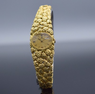 OMEGA Rocaille D´Or feine und ausgefallene Damenarmbanduhr in GG 750/000 Referenz 7-8202, Handaufzug, Schweiz um 1969, Design von Gilbert Albert, ...
