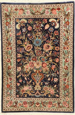 Esfahan fein signiert, Persien, um 1960, Korkwolle mit und auf Seide, ca. 122 x 82 cm, ca. 1,0 Mio. Kn/qm, EHZ: 2