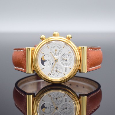 IWC feiner astronomischer Armbandchronograph Modell Da Vinci mit ewigem Kalender Referenz 3750 in GG 750/000, Automatik, Lederband m. orig. Dornschl. ...