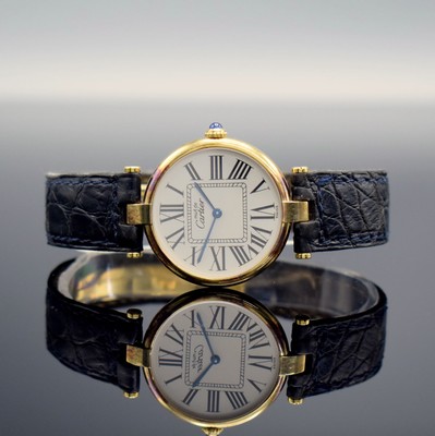 CARTIER Vendome Damenarmbanduhr, Schweiz um 1991, quarz, 2-teil. verg. Silbergeh., Boden 2-fach verschr., Lederband zu ersetzen, verg. orig. ...