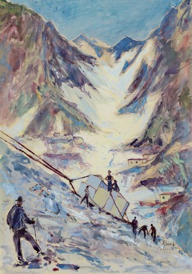 Karl Graf, 1902-1986 Speyer, Im Steinbruch von Carrara, Aquarell auf Papier, rechts unten signiert und bez.: Carrara 1928, Canale Grande, ca. ...