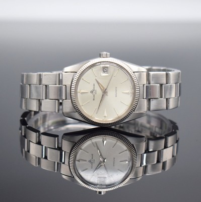 BAUME & MERCIER Baumatic Armbanduhr Referenz 1187 in Stahl Schweiz um 1970, Automatik, 2-teil. Geh., Boden geschr., orig. Gliederband m. Faltschl., ...