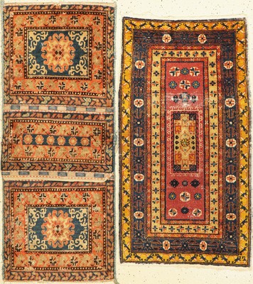 Turkestan Tasche und Teppich, um 1930, Wolle auf Baumwolle, ca. 130 x 54 cm, & ca, 115 x 63 cm, EHZ: 5