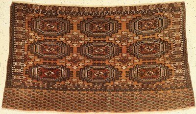 Tekke Tschowal mit Seide, Turkmenistan, um 1910, Wolle auf Wolle, ca. 140 x 80 cm, EHZ: 2-3