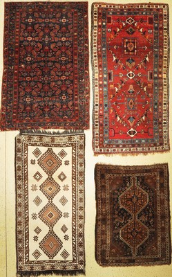 Konvolut aus 4 Persischen Brücken, Alter Gabbeh, Malayer, Hamadan und Schiraz, ca, 200 x 135 cm, Wolle auf Wolle, um 1930 bis 1950 ,EHZ: 3-5