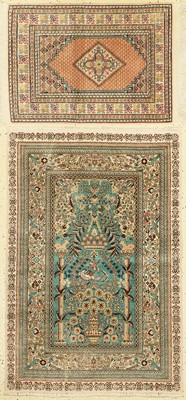 2 Lots, Hereke Seide, China, ca 50 Jahre, reine Naturseide, ca, 92 x 63 cm, EHZ: 2. Kayseri Seide, Türkei, ca. 50 Jahre, reine Naturseide, ca. 62 x ...
