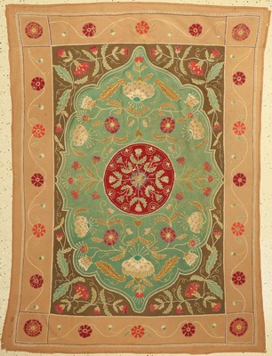 Rascht Suzani antik, Persien, um 1900, Seidenstickerei auf Baumwolle, ca. 172 x 125 cm, Altersbedingter Zustand mit kleine Löcher.
