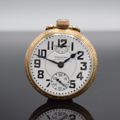 WALTHAM offene Herrentaschenuhr Serie Vanguard mit Gangreserveanzeige, USA um 1925, verg.Metallgeh. reich verziert, Boden & Glasrand verschr., ...
