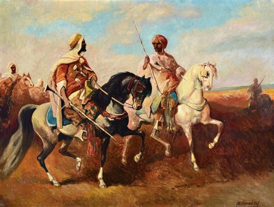 Albert Conrad, 1837-1887, Beduinenreiter, Öl/Lwd, rechts unten signiert und dat. 1929, ca. 75x100cm, R. ca. 89x114cm