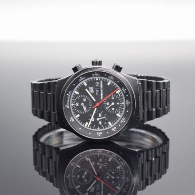 ORFINA Porsche Design Herrenarmbanduhr mit Chronograph, Schweiz um 1980, schwarz beschichtete & restaurierte Gehäuse & Band, Stahlboden geschr., ...